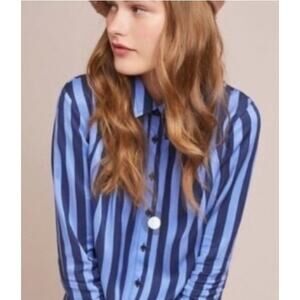 Maeve Striped Blue Button-Up Women's Top